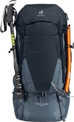 Deuter Futura Air Trek 50 + 10 Rucksack 11 Deuter Futura Air Trek 50 + 10 Rucksack -Outdoor Clothing Store Futura Air Trek 50 Black Front w Poles
