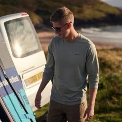 Outdoor Clothing Store -Outdoor Clothing Store Men s Nosilife Abel Long Sleeved T Shirt Lichen Green Action