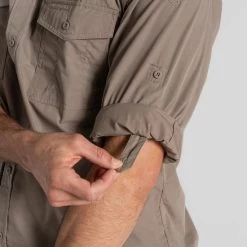 Craghoppers Men's Kiwi Long Sleeved Shirt -Outdoor Clothing Store kiwi long sleeved shirt pebble up close sleeve